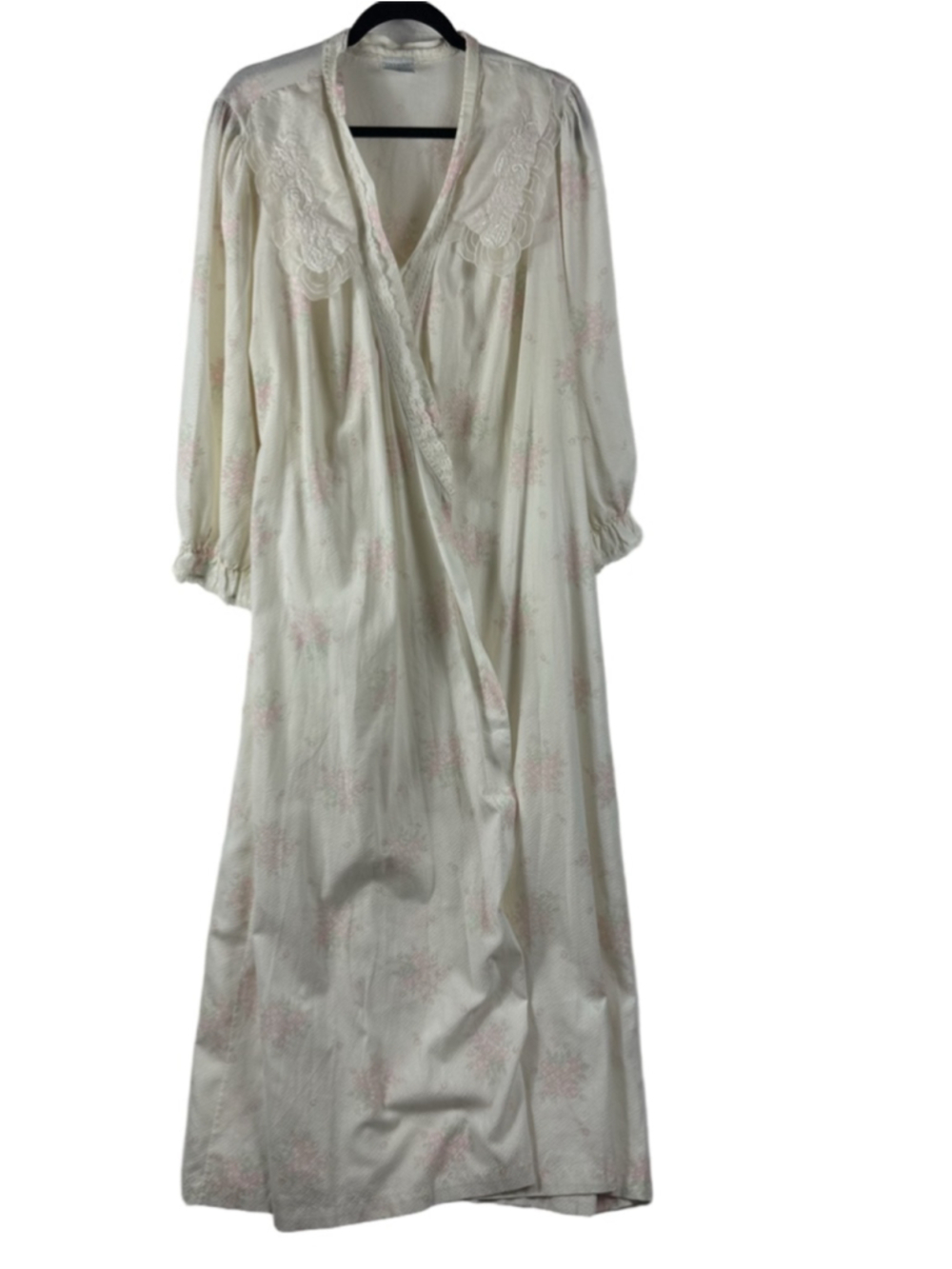 Vintage Gilligan O'Malley Ruffle Lace Trim Robe White Pink Floral size 1x